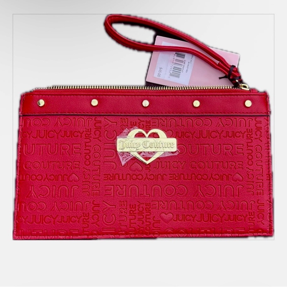 JUICY COUTURE Vibrant Red Embossed Wristlet with Gold Hardware  NWT ($45 Retail)